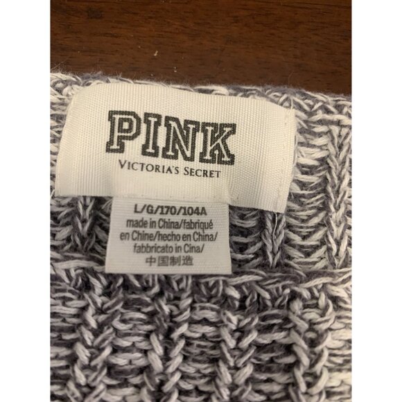 Pink Victorias Secret L Cotton Knit Cropped Oversized Sweater Gray Pullover - Picture 4 of 8